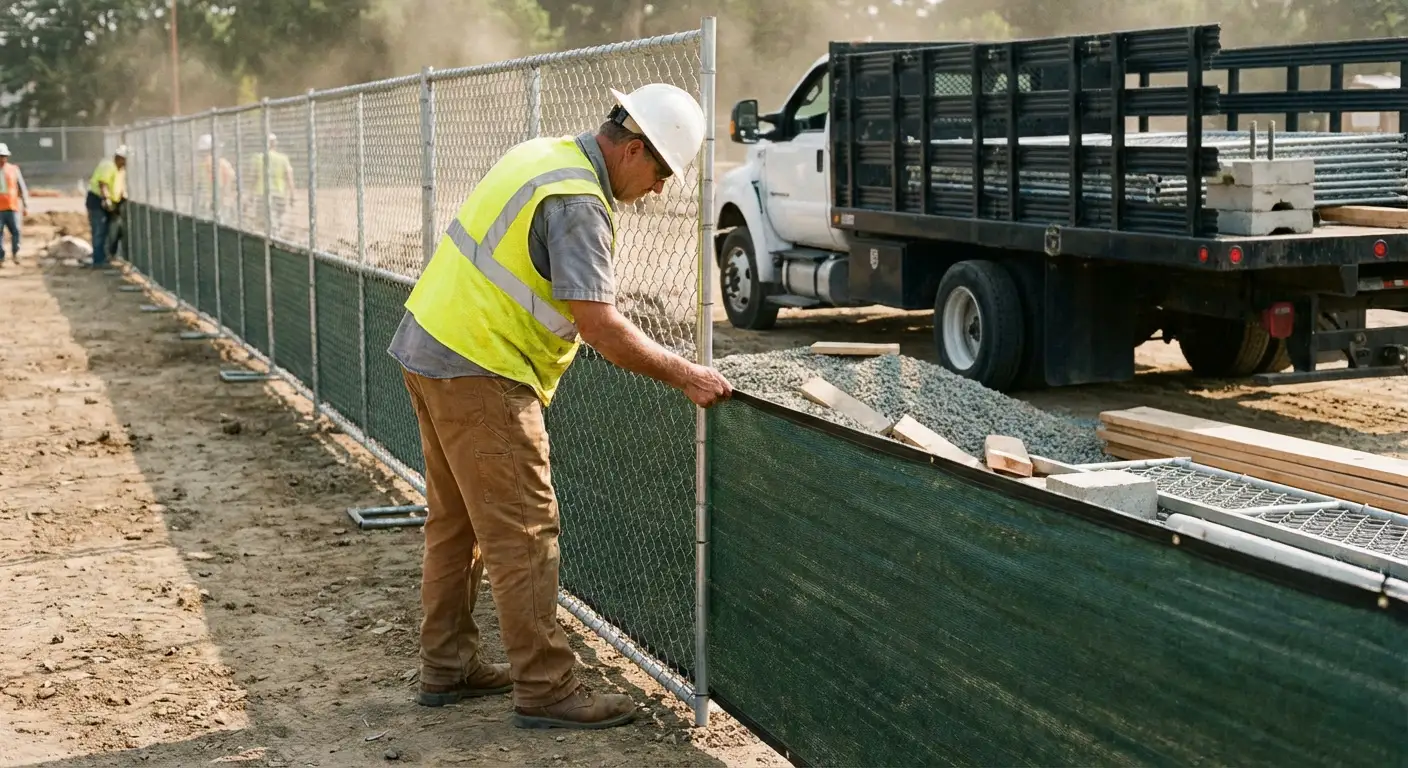 Privacy windscreen installation on construction fence in Fairfield, CT
