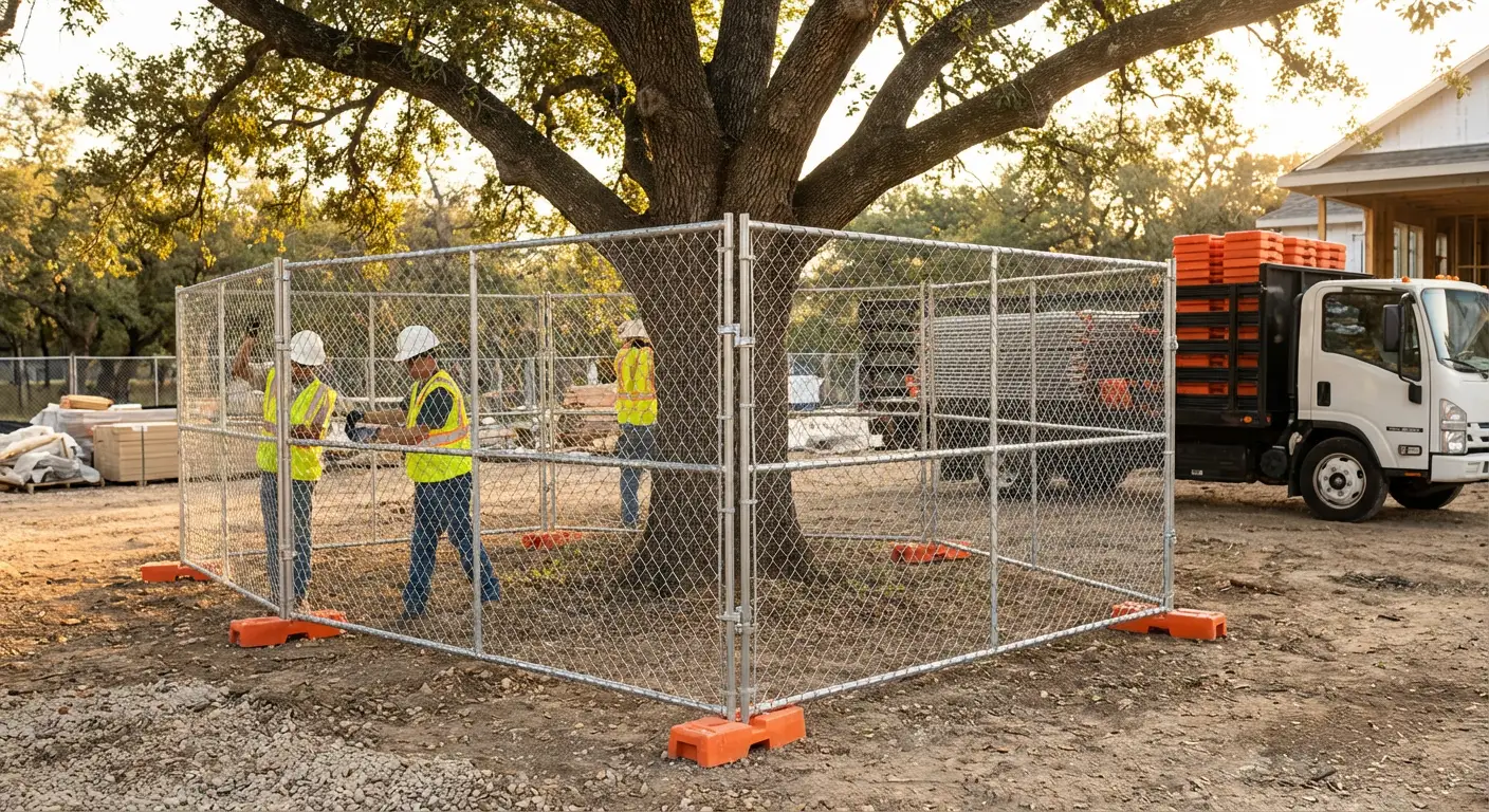 Tree protection zone fencing background in Fairfield, CT