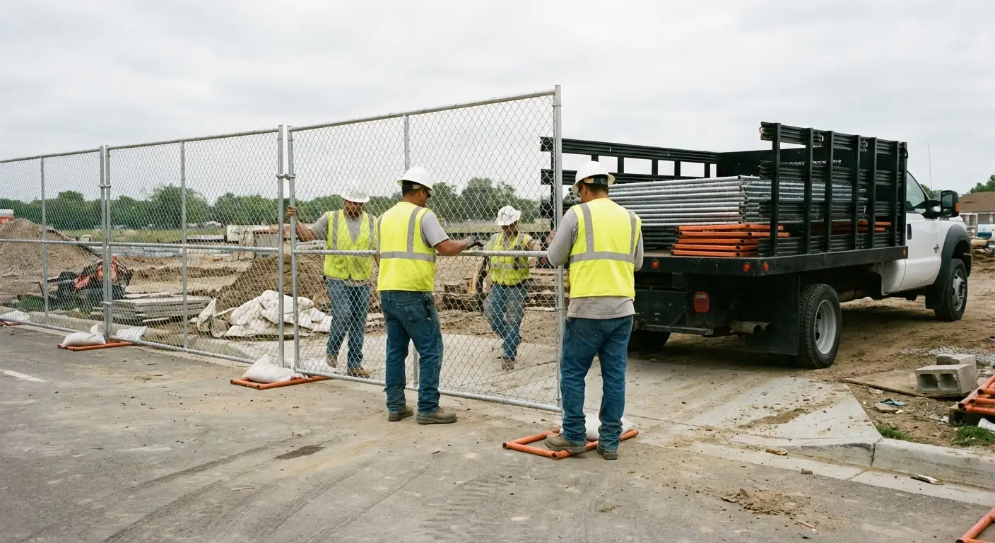 Gold Coast Site Fencing team securing a construction site perimeter in Fairfield, CT