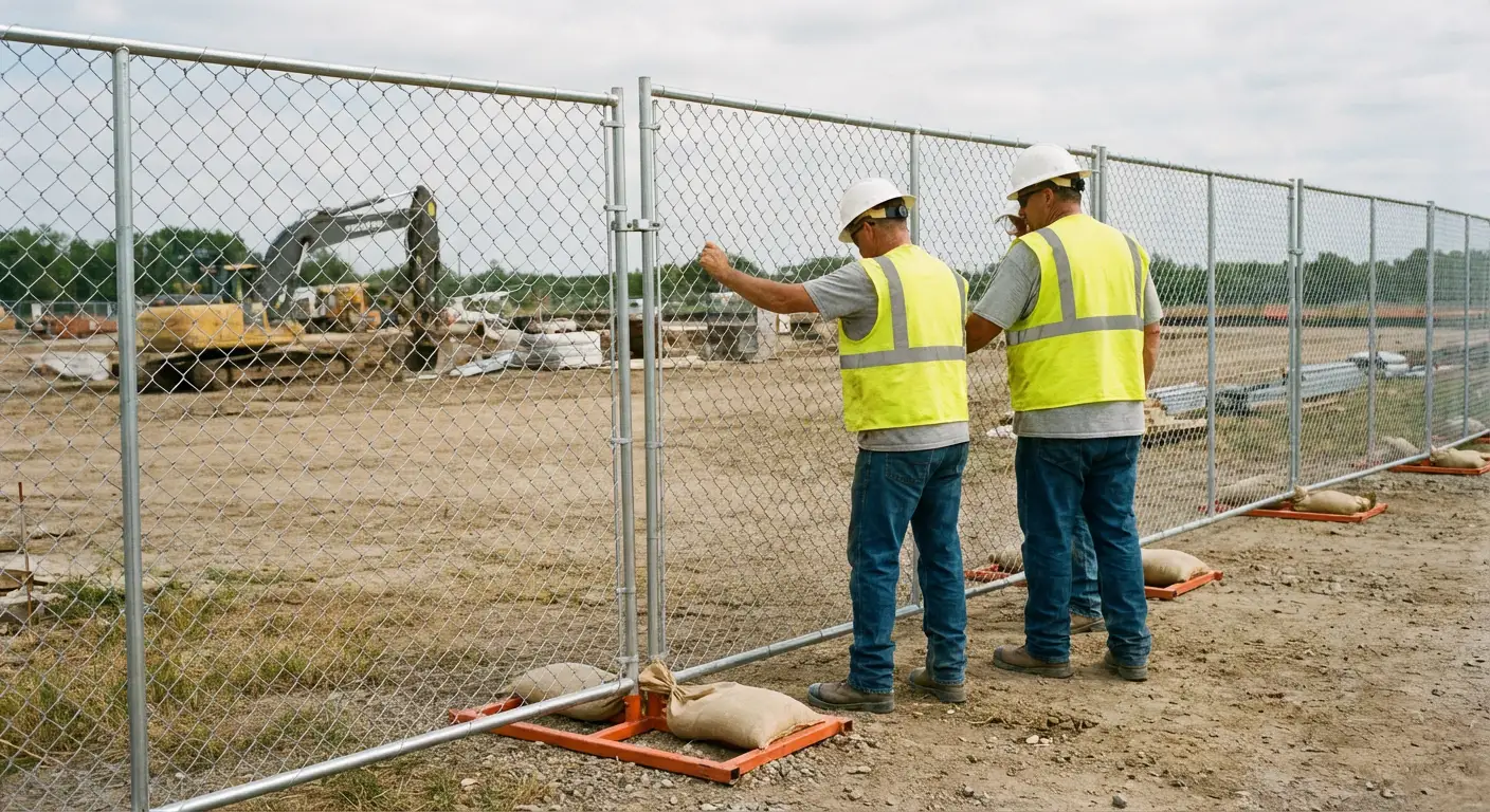 Construction site chain link panel installation in Fairfield, CT